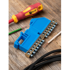 Шина нулевая 6*9 14групп DIN-изолятор синий винтовой EKF (КЭ-8421194)