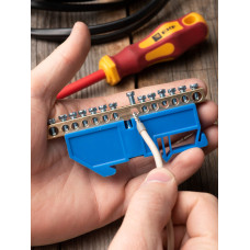 Шина нулевая 6*9 14групп DIN-изолятор синий винтовой EKF (КЭ-8421194)