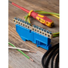 Шина нулевая 6*9 14групп DIN-изолятор синий винтовой EKF (КЭ-8421194)