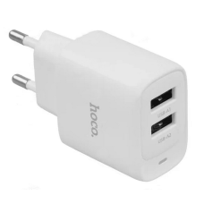 Сетевое зарядное устройство с выходом 2*USB, 2.4А, белый, C141A Smart HOCO