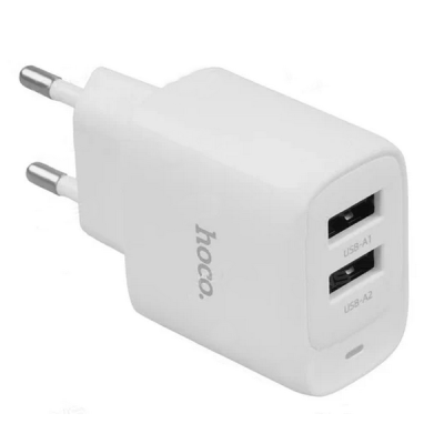 Сетевое зарядное устройство с выходом 2*USB, 2.4А, белый, C141A Smart HOCO