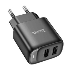 Сетевое зарядное устройство с выходом 2*USB, 2.4А, черный, C141A Smart HOCO