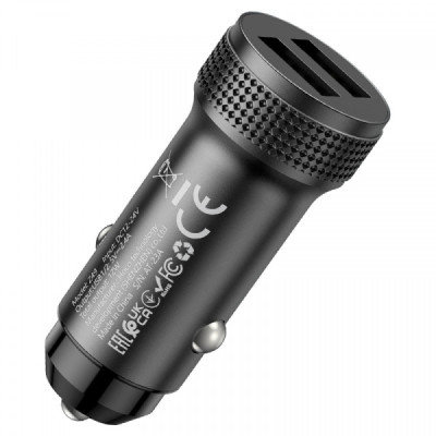 Устройство заряд для гаджетов "Hoco" (2 USB,12V,2,4А) черн New (Z49)