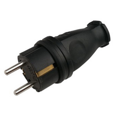 Вилка прямая с заземлением каучук 16А 220В IP44 черная 9210 IN HOME (АМ-00126999)