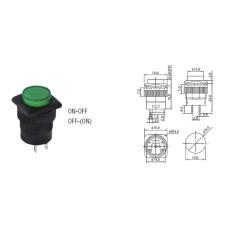 Кнопка RWD-315 (R16-504A) ON-OFF зеленая, с фиксацией, с подсветкой 3V D=16mm  3A/250VAC; 4pin