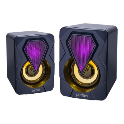Акуст для ПК "Perfeo" 2.0 "SHINE" (2х3 Вт, USB, LED подсветка 7 цв) черн ()