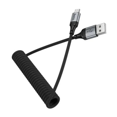 Кабель USB - MicroUSB Hoco X121 (2.4A, 1.5 м, пружина) Черный