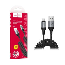 Кабель USB - MicroUSB Hoco X121 (2.4A, 1.5 м, пружина) Черный