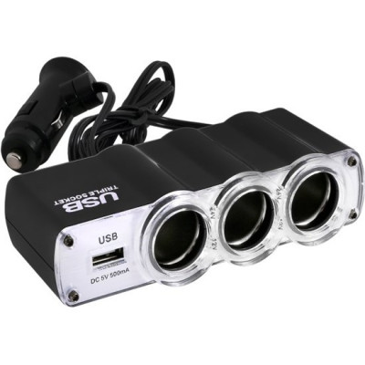 Разветвитель прикуривателя 3 в 1 + USB-разъем (арт. A1052/G4002) кабель 0,5м