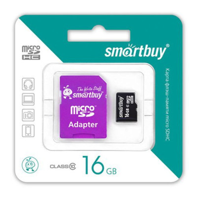 Карта MicroSDHC 16Gb (Class 10)  SMART_BUY USB 2.0 + SD адаптер