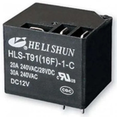 Реле HLS-T91(16F)-1-DC12V-C   Тип 27.1 12VDC 1C(SPDT) 30A  He_Li_Shun 32.5*27.5*28mm; силовые выводы