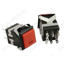 Кнопка RWD-322 (KD2-21) ON-ON красная, с фиксацией, с подсветкой 3V 17.2x17.2mm; 3A/250VAC; 8pin