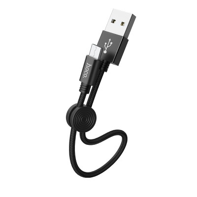Датакабель microUSB, 0.25м, черный, X35 металл; HOCO 2.4А; соединительная клипса