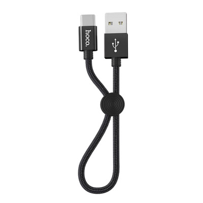 Датакабель Type-C, 0.25м, черный, X35 Premium металл; HOCO 3.0A; тканевая оплетка; фиксатор